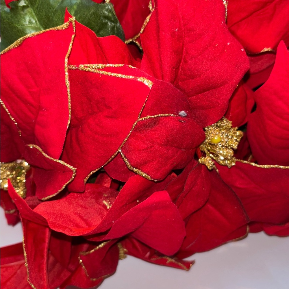 Poinsettia with GOLD ACCENTS FAUX POINSETTIA WITH GOLD TRIM Red CHRISTMAS